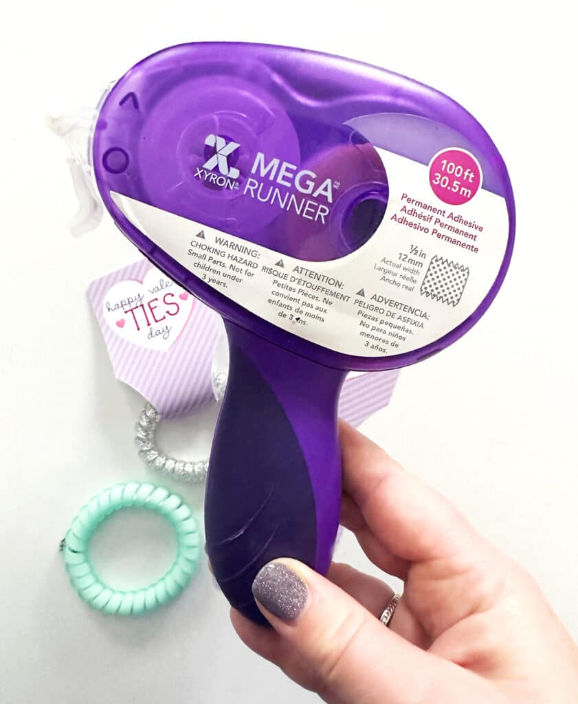 xyron mega runner used to construct free printable hair tie valentines