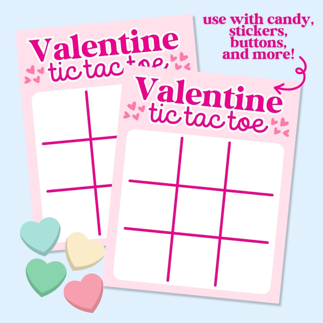 Tic Tac Toe Valentine’s Day Printable Game Cards