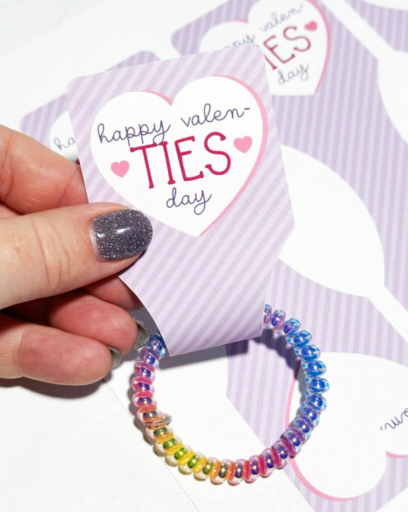 free printable hair tie valentines with rainbow teleties hair coil scrunchie