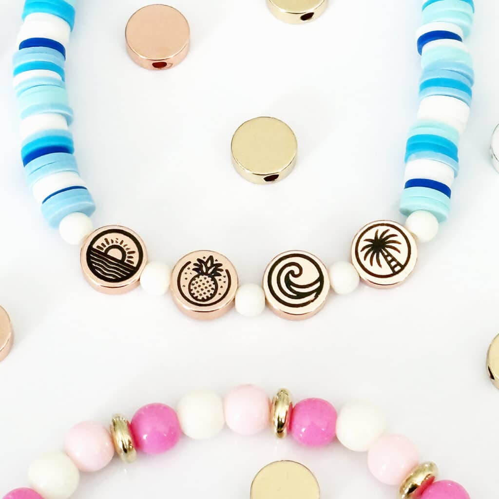 engraved metal beads with xtool f1 on friendship bracelet