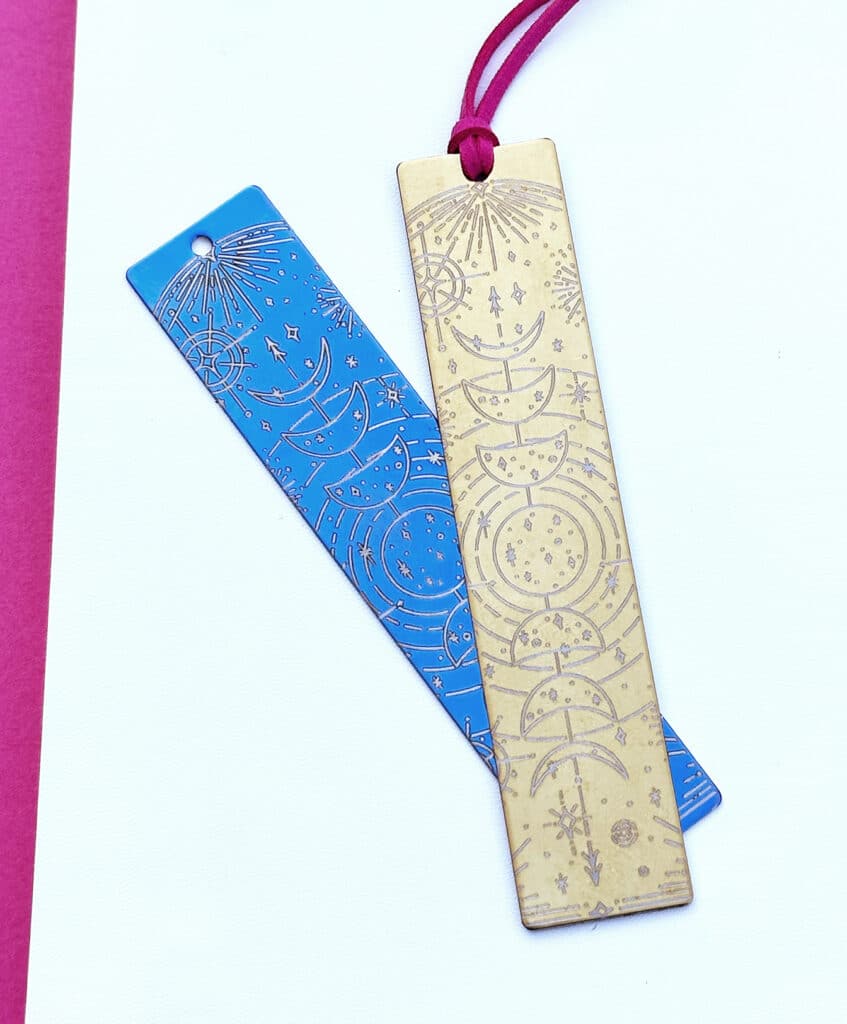 engraved metal bookmarks with celestial pattern