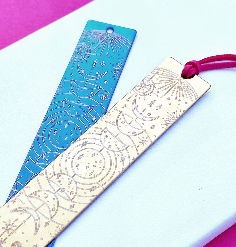 engraved metal bookmarks with celestial pattern