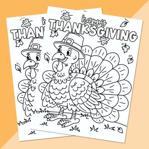 turkey coloring page printable on orange background